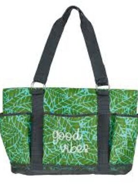 Tastefully Simple Green Leaf Pattern Utility Tote Bag NEW